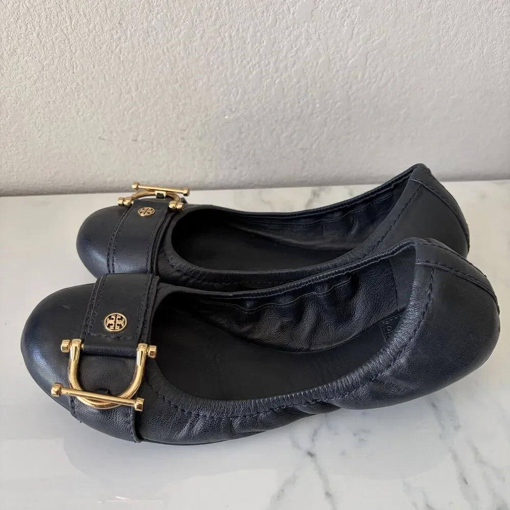 Tory Burch Noel Dark Navy leather ballet flats Size 7